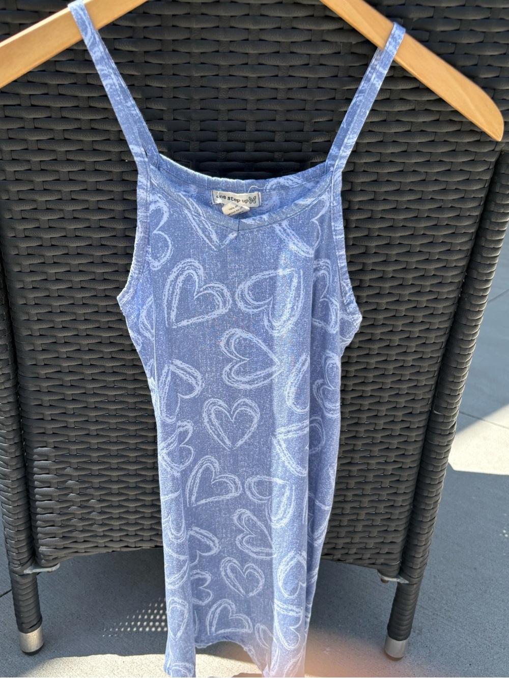 One Step Up Light Blue Heart Print Tank Dress
